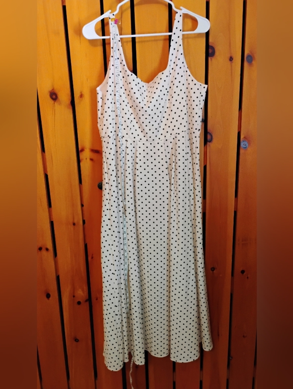 Polka Dot Cream Midi Dress with Black Dots